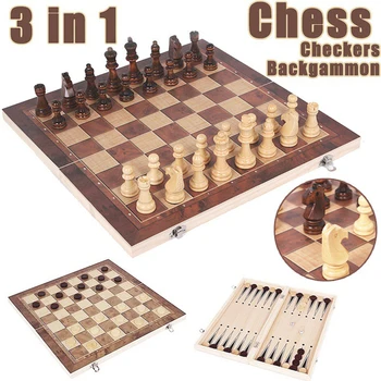 Šahovska ploča 3 u 1 Za igranje šaha Sklopivi Drveni Šah odbora Prijenosni šah komada za igre u unutrašnjosti za zurke za djecu i odrasle