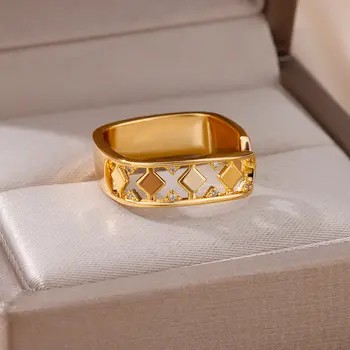 Šuplje prsten s Цирконием Za Žene, Позолоченное Kvadrat Geometrijski prsten od nehrđajućeg Čelika, Vjenčani nakit anillos mujer