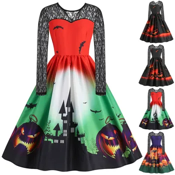 Ženske berba gotički haljine, čipke, haljine dugih rukava i okruglog izreza, odijelo za Косплея na Halloween, Donje večernjih haljina za prom
