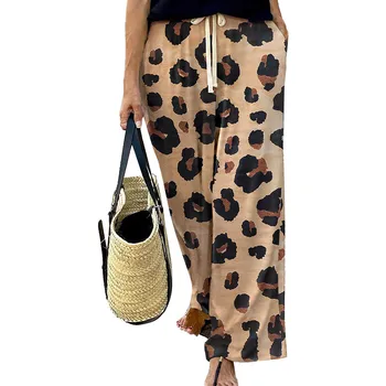 Ženske Jesen široke hlače s леопардовым po cijeloj površini, Svakodnevne hlače sa žice i visoka struka, Ženske hlače s džepovima, Ženski print