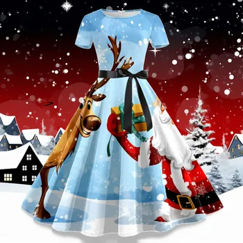 Ženski Božićni print, kratki rukav, haljina za domaćice 1950-ih godina, Večernjih haljina za maturalne, haljine za mlade žene, Сарафан s džepovima